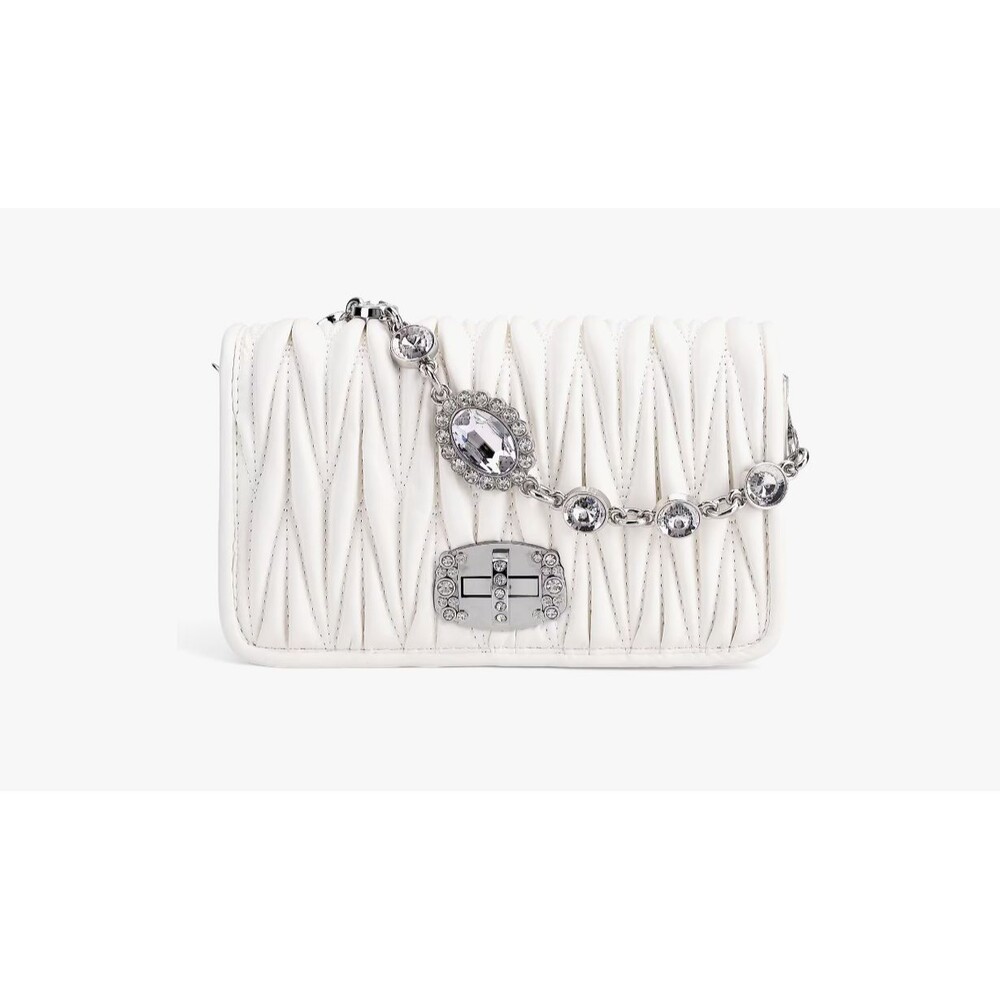 White Wave Quilted Faux Leather Crossbody Bag with Shoulder Strap
